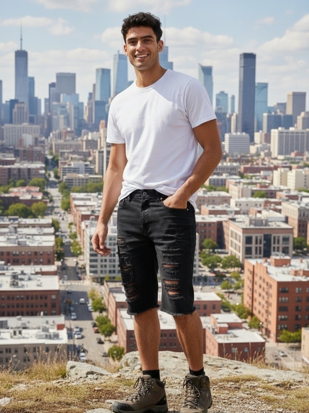 Jordan Craig Black Distressed Denim Knee-Length Shorts NWOT